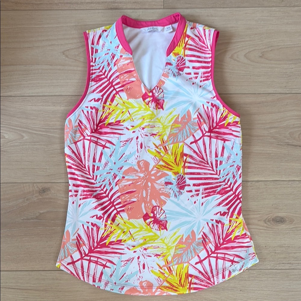 Tropical Print Sleeveless Golf Polo